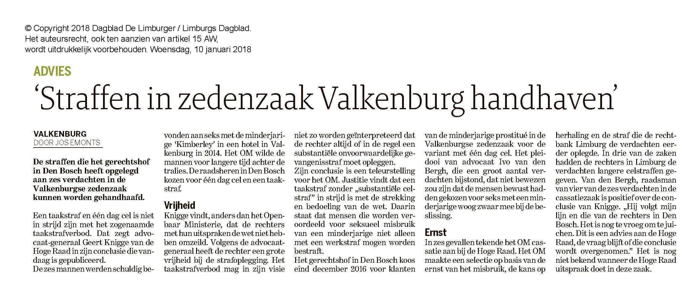 Straffen in zedenzaak Valkenburg handhaven - Weening Strafrechtadvocaten